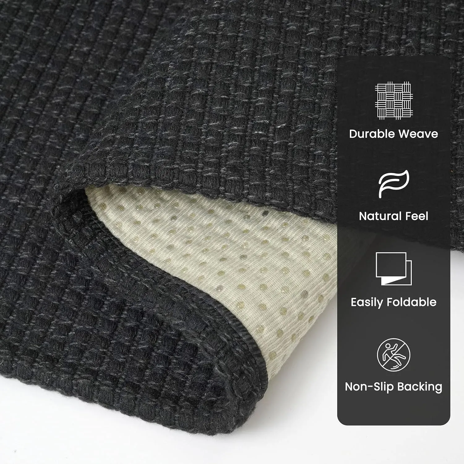 Braided Runner Rug 2x5 Ft Washable Runners for Hallways Non Slip Rubber Backed Kitchen Runners Cotton Entryway Runner Indoor, Woven Floor Carpet for Hall Kitchen Bedroom, Black/Grey