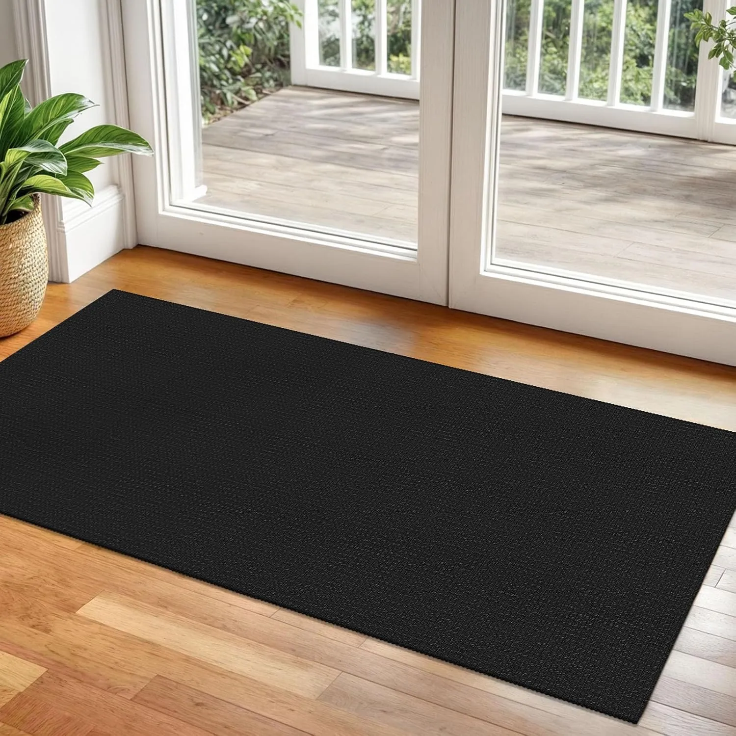 Braided Runner Rug 2x5 Ft Washable Runners for Hallways Non Slip Rubber Backed Kitchen Runners Cotton Entryway Runner Indoor, Woven Floor Carpet for Hall Kitchen Bedroom, Black/Grey