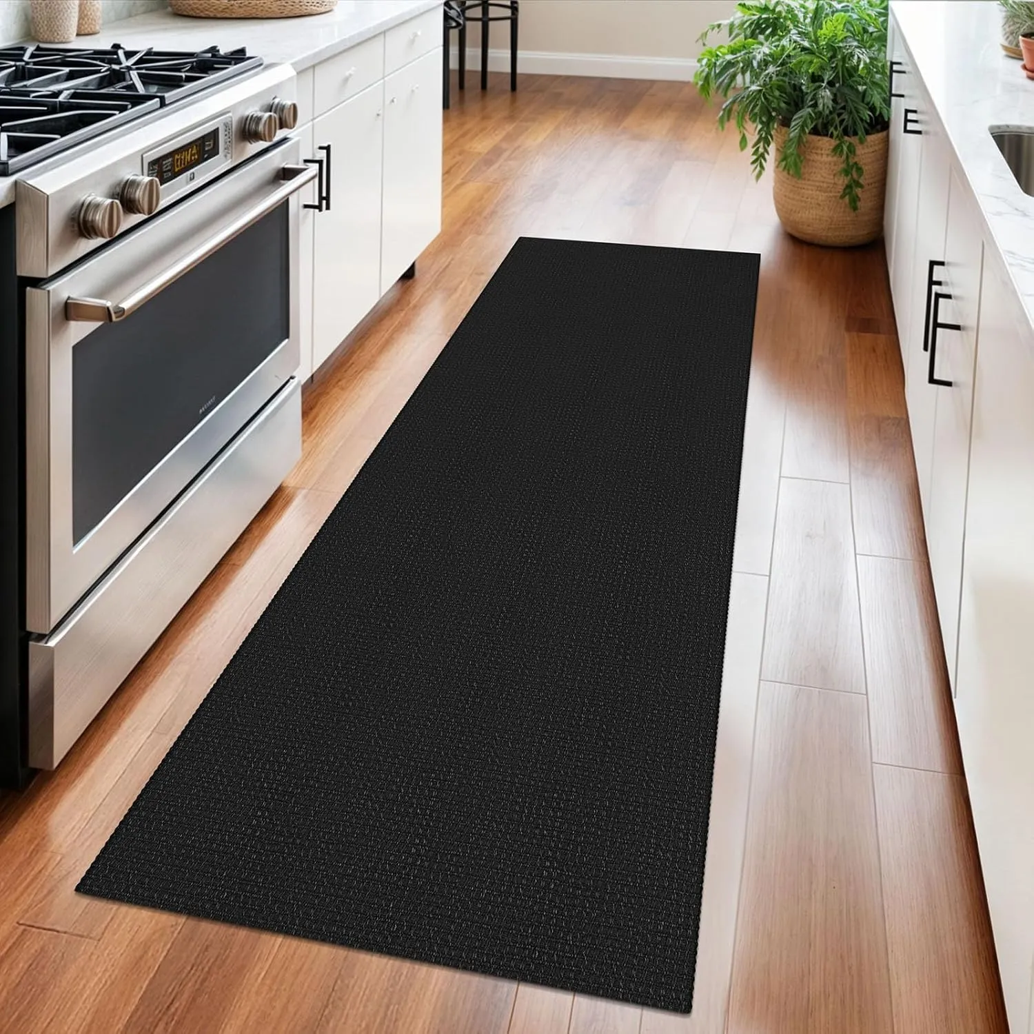 Braided Runner Rug 2x5 Ft Washable Runners for Hallways Non Slip Rubber Backed Kitchen Runners Cotton Entryway Runner Indoor, Woven Floor Carpet for Hall Kitchen Bedroom, Black/Grey
