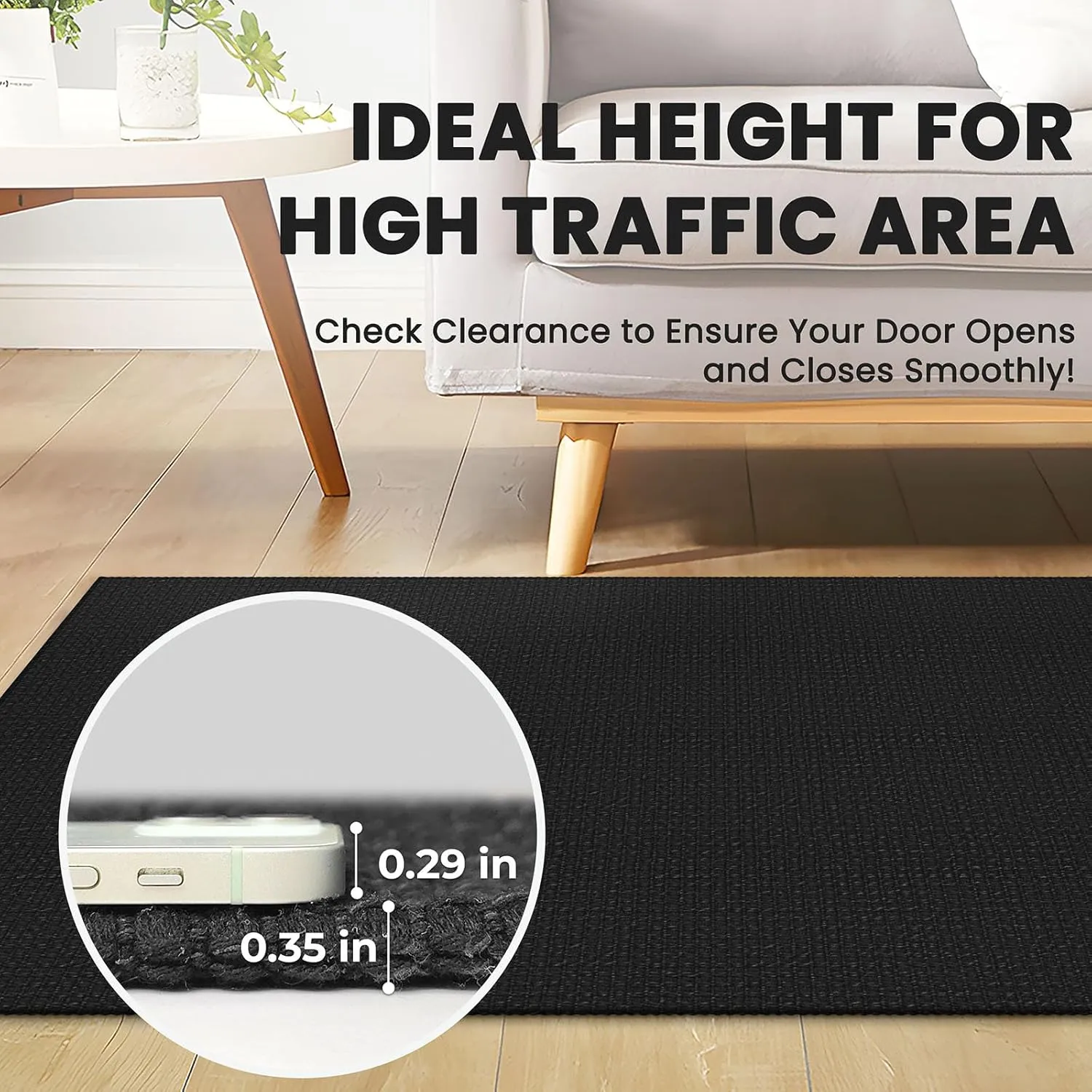 Braided Runner Rug 2x5 Ft Washable Runners for Hallways Non Slip Rubber Backed Kitchen Runners Cotton Entryway Runner Indoor, Woven Floor Carpet for Hall Kitchen Bedroom, Black/Grey