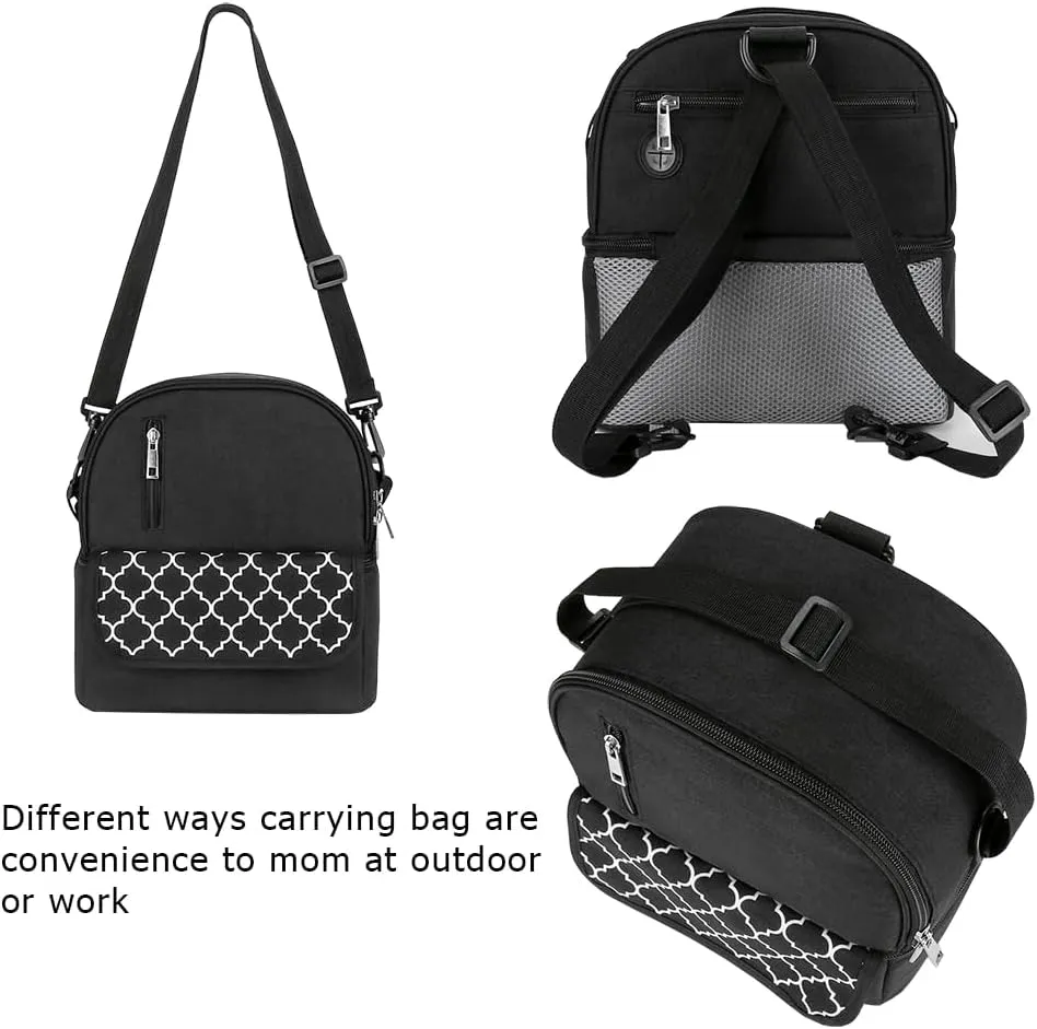 Breast Pump Bag Backpack - Cooler and Moistureproof Bag Double Layer for Mother Baby Bottle Breast Milk Pump Outdoor Working Backpack (Geometry Black)