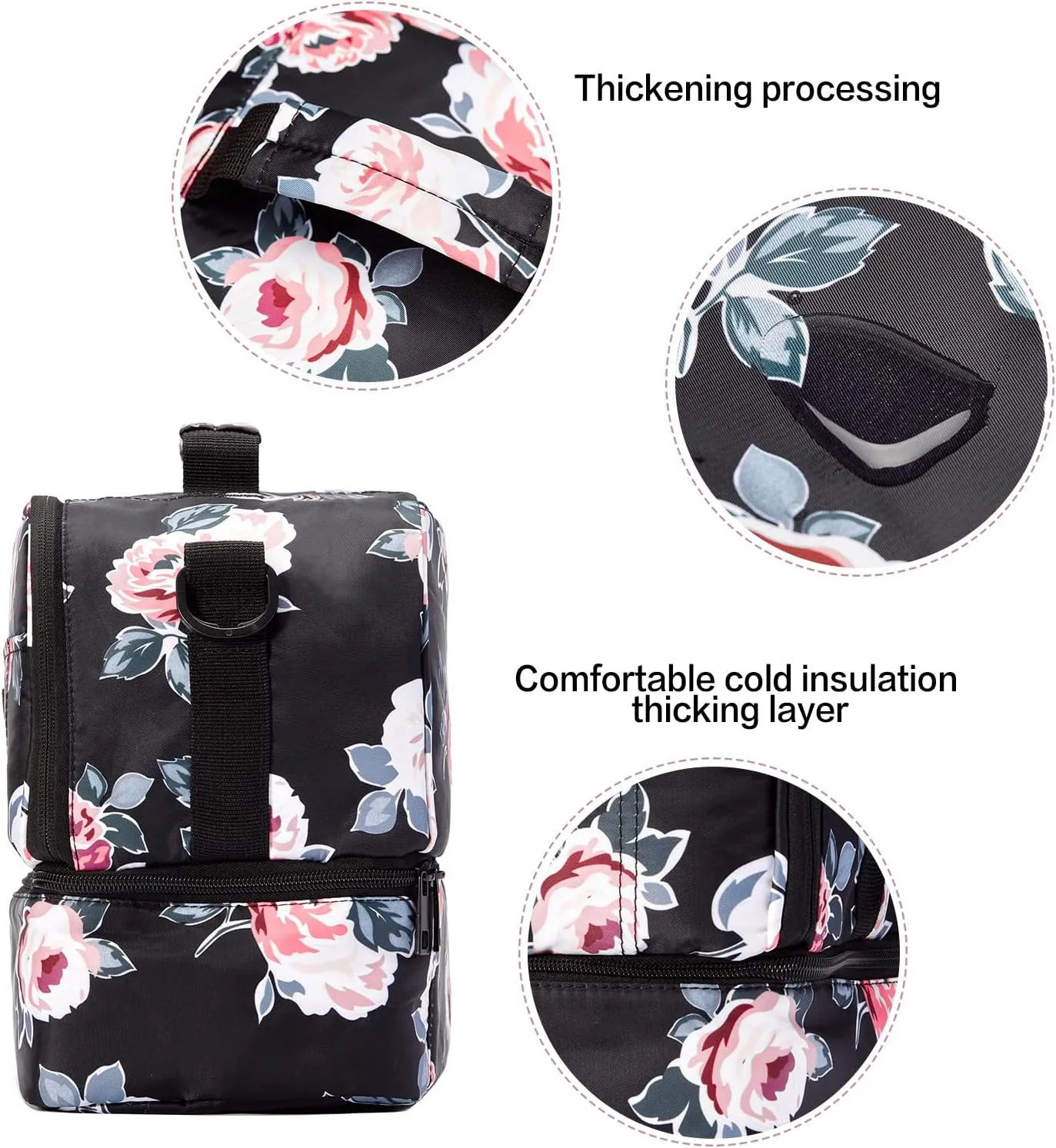 Breast Pump Bag Cooler Compartment for Breast Pump - Cooler and Moistureproof Bag Double Layer for Mother Breast Milk Pump Lunch Bag Outdoor Working (Flower)