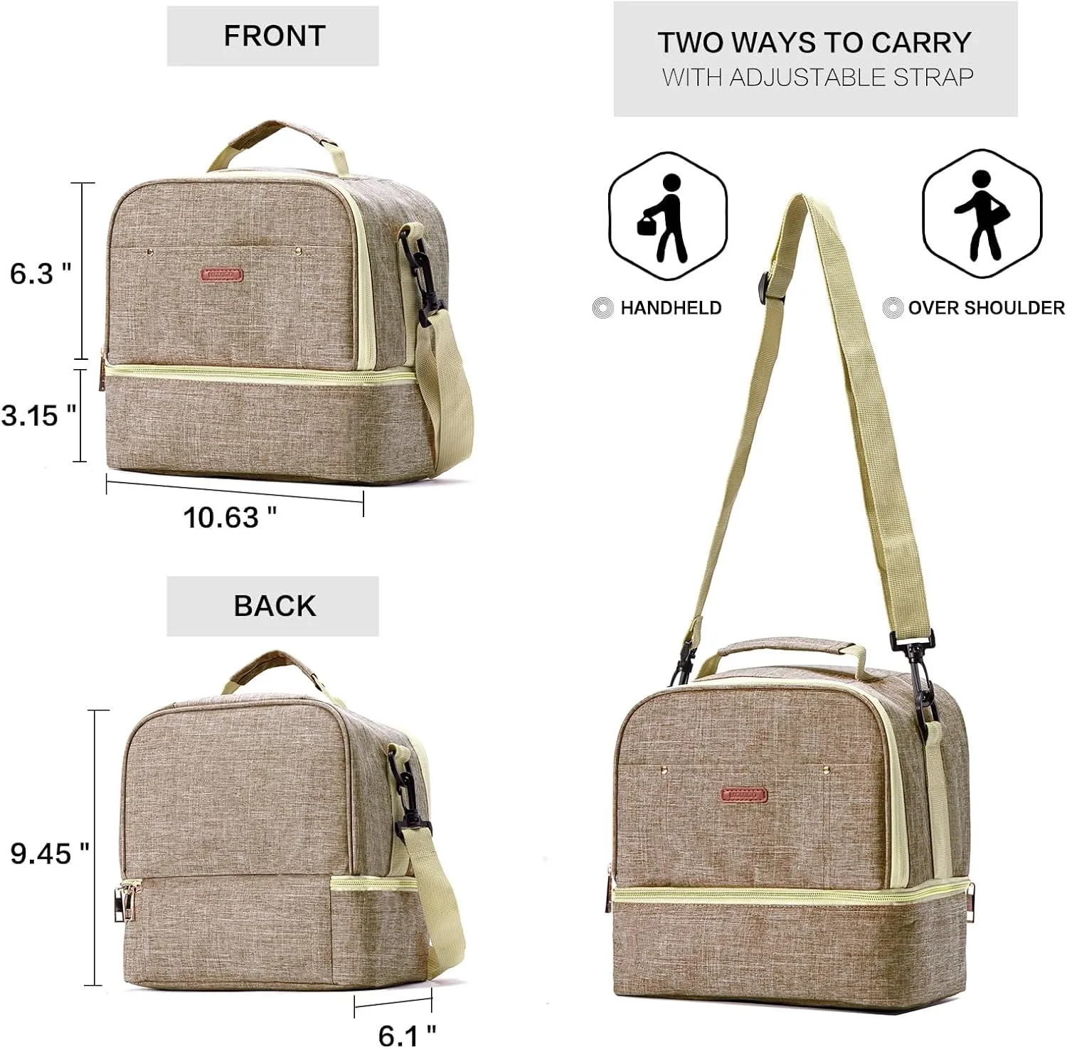 Breast Pump Bag Cooler Compartment for Breast Pump - Cooler and Moistureproof Bag Double Layer for Mother Breast Milk Pump Lunch Bag Outdoor Working (Khaki)