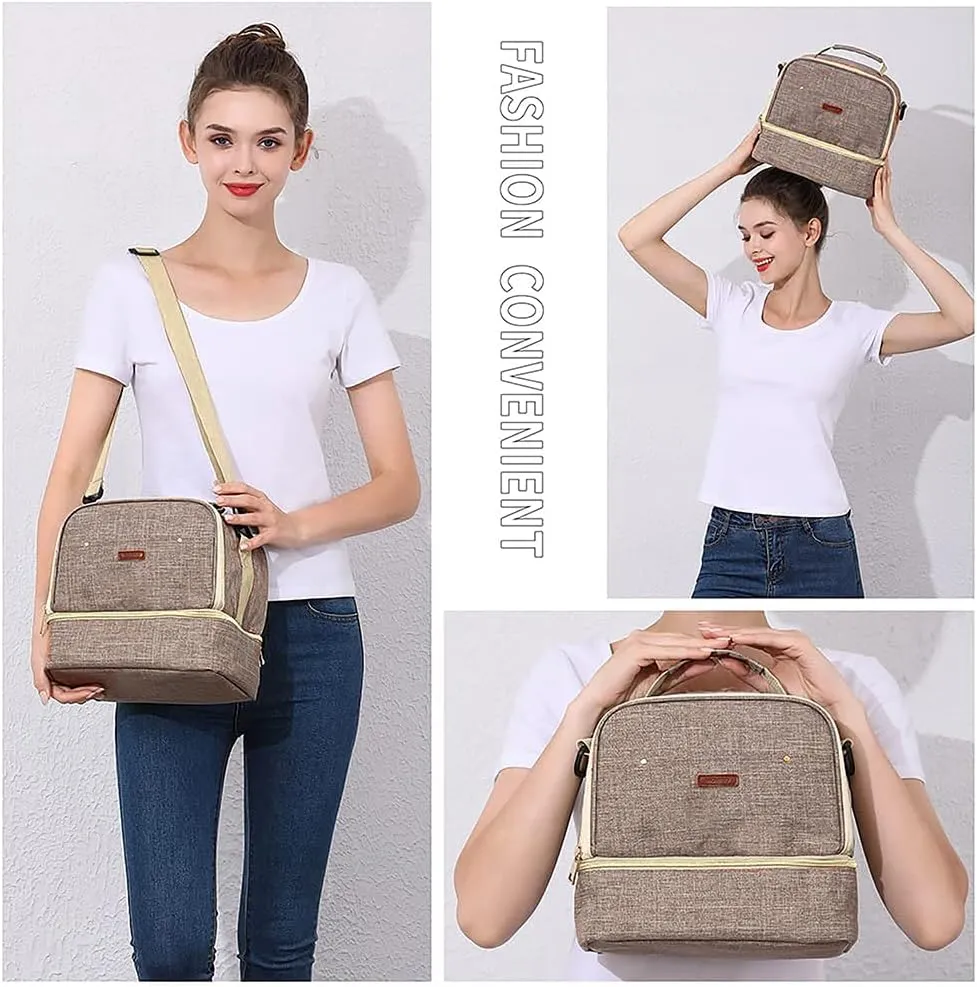 Breast Pump Bag Cooler Compartment for Breast Pump - Cooler and Moistureproof Bag Double Layer for Mother Breast Milk Pump Lunch Bag Outdoor Working (Khaki)