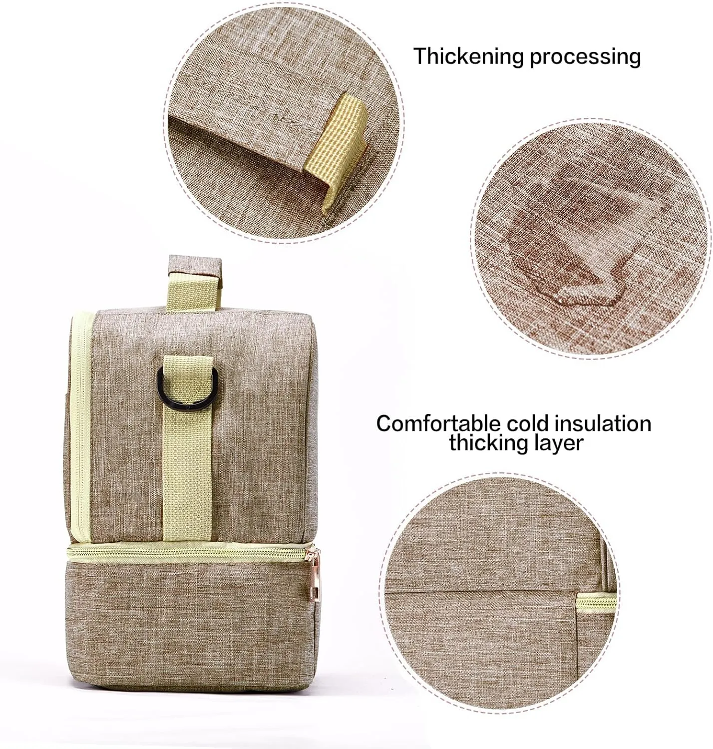 Breast Pump Bag Cooler Compartment for Breast Pump - Cooler and Moistureproof Bag Double Layer for Mother Breast Milk Pump Lunch Bag Outdoor Working (Khaki)