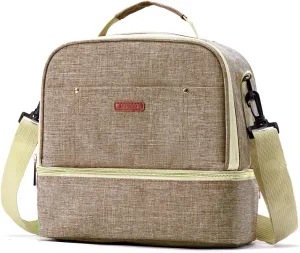 Breast Pump Bag Cooler Compartment for Breast Pump - Cooler and Moistureproof Bag Double Layer for Mother Breast Milk Pump Lunch Bag Outdoor Working (Khaki)