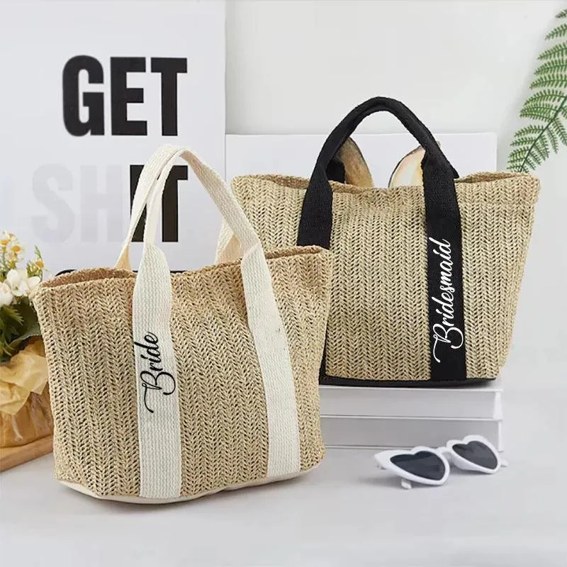 bride   bridesmaid straw tote bags