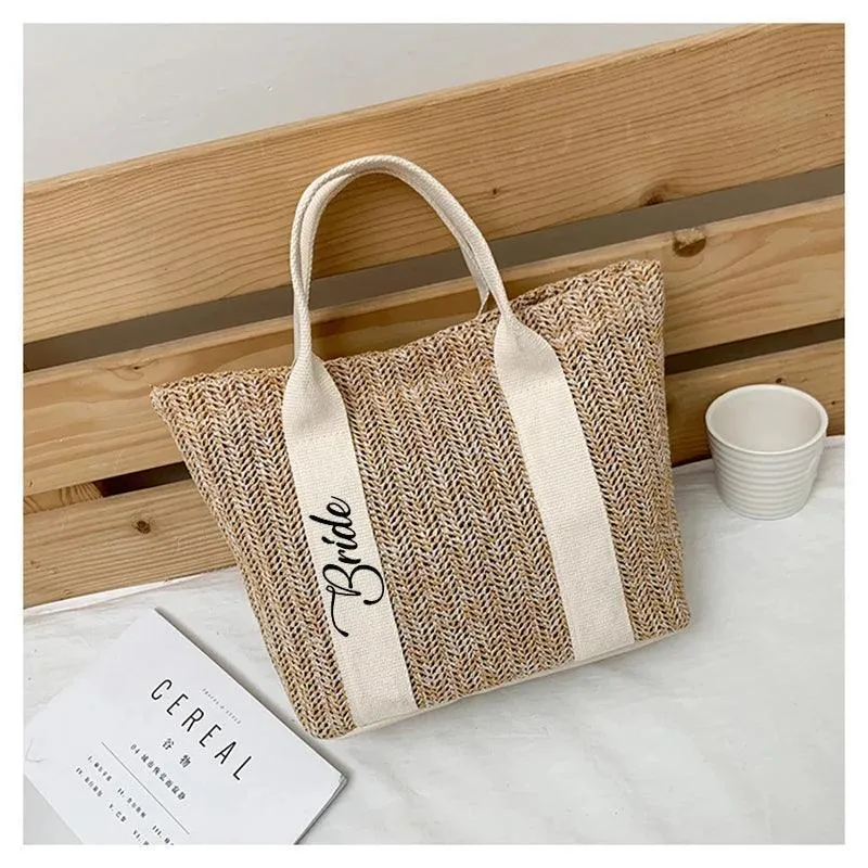 bride   bridesmaid straw tote bags
