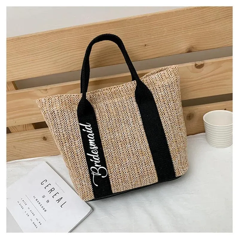 bride   bridesmaid straw tote bags