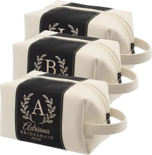 Bridesmaid Gifts Set of 3, Personalized Toiletry Bag for Women, 3 Designs & 4 Colors, Custom w/Name, Title, Date, Bridesmaid Proposal Gifts, Bridal Shower Gift, Bachalorette Party Favors, D1 - BLACK