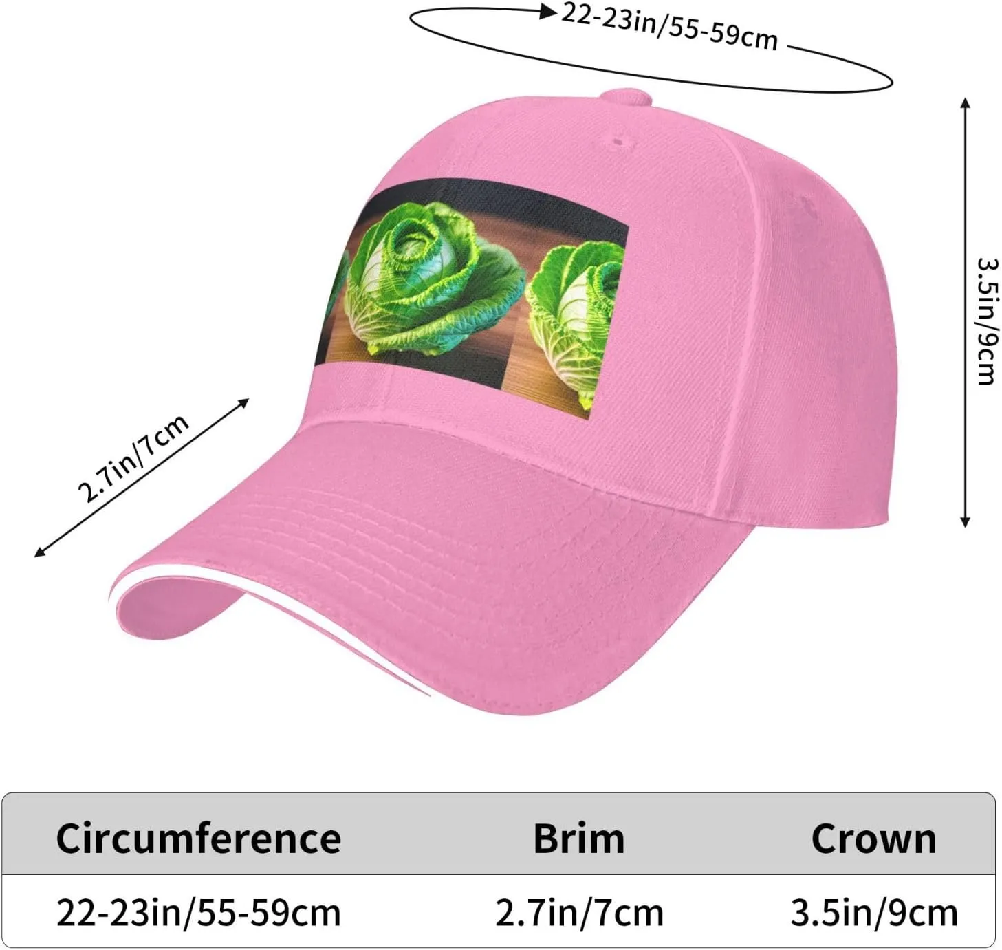 Bright Cabbage Print Custom Baseball Cap for Men,Adjustable Back,and Sweatband,Suitable for All Seasons