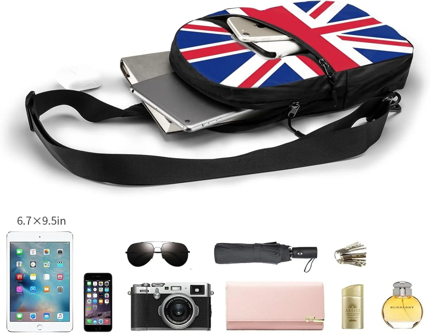 British England UK Union Jack Flag Crossbody Bag Portable Sling Bags Foldable Chest Daypack Reusable Sports Shoulder Backpack Diagonally Casual Rucksack Travel Bag