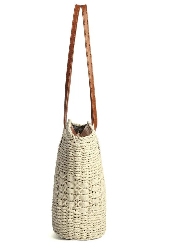 Brown Handmade Woven Straw Tote - Large Summer Beach Bag
