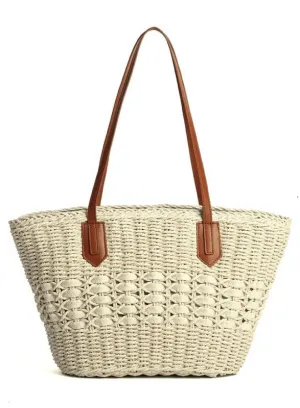 Brown Handmade Woven Straw Tote - Large Summer Beach Bag