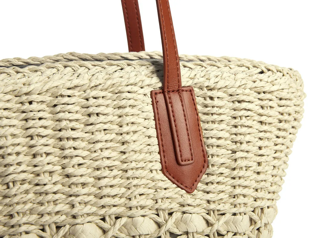 Brown Handmade Woven Straw Tote - Large Summer Beach Bag