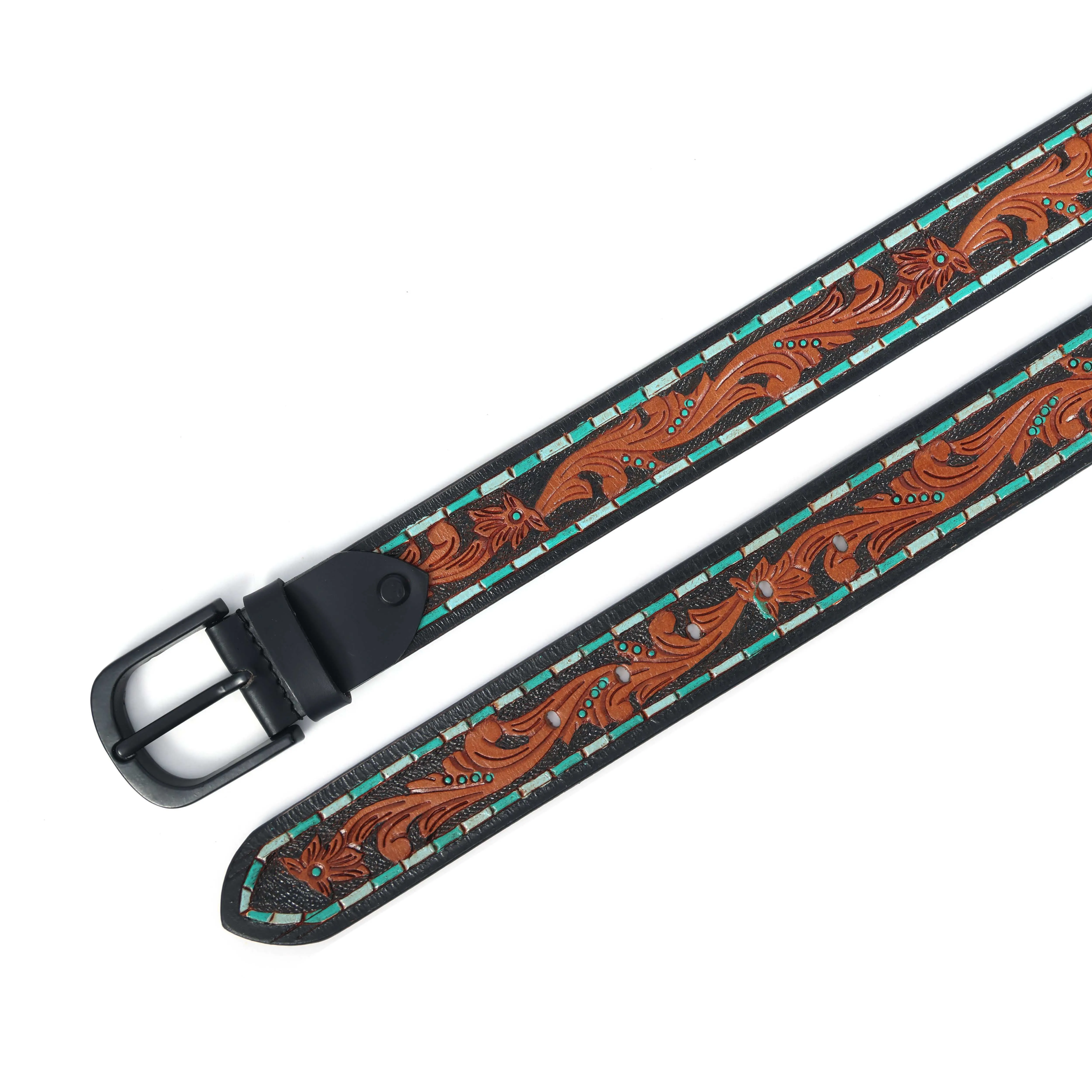 Brown Leather Hand-Carved Stylish Belt for Party Wear – Premium Quality & Unique Design. LB-843