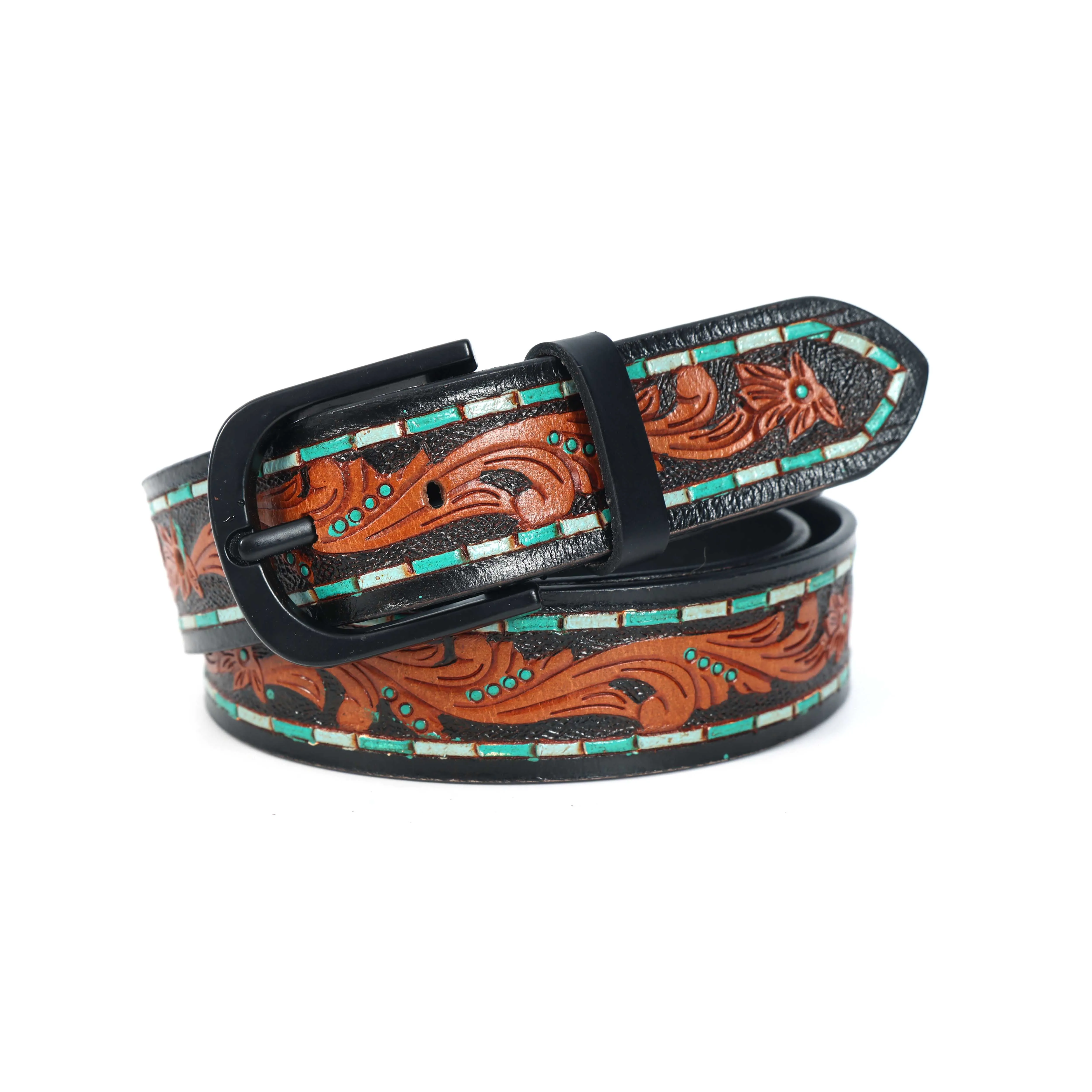 Brown Leather Hand-Carved Stylish Belt for Party Wear – Premium Quality & Unique Design. LB-843