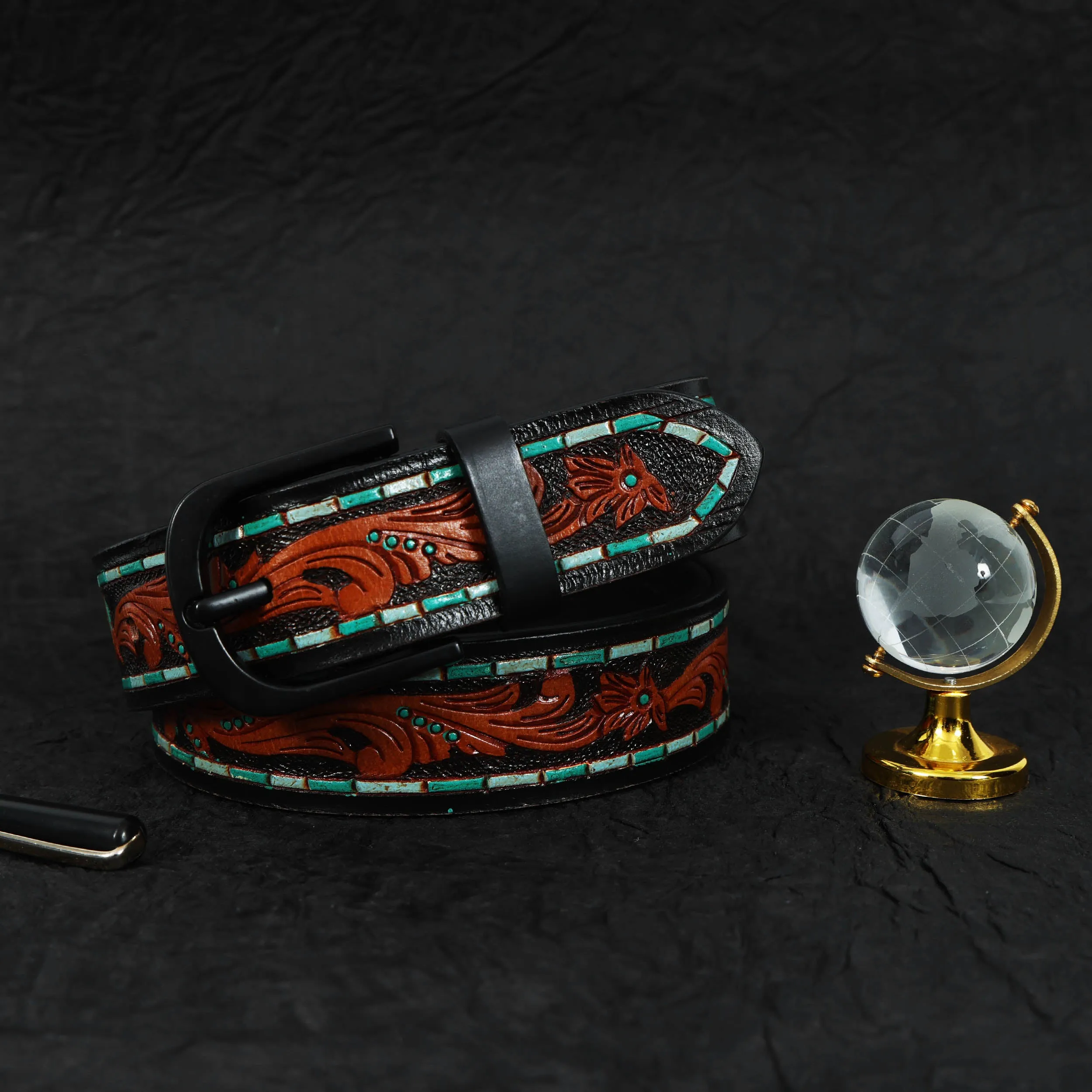 Brown Leather Hand-Carved Stylish Belt for Party Wear – Premium Quality & Unique Design. LB-843
