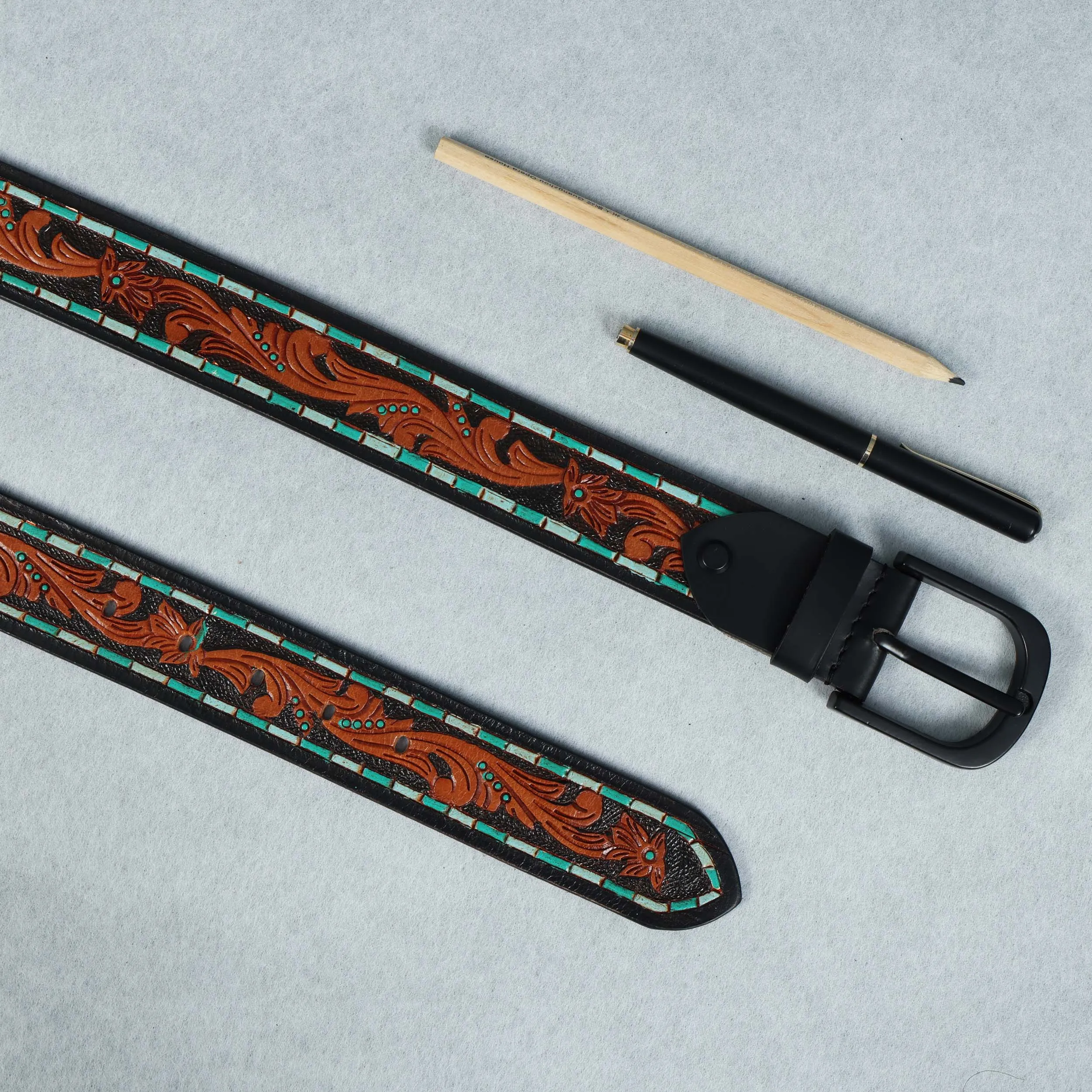 Brown Leather Hand-Carved Stylish Belt for Party Wear – Premium Quality & Unique Design. LB-843