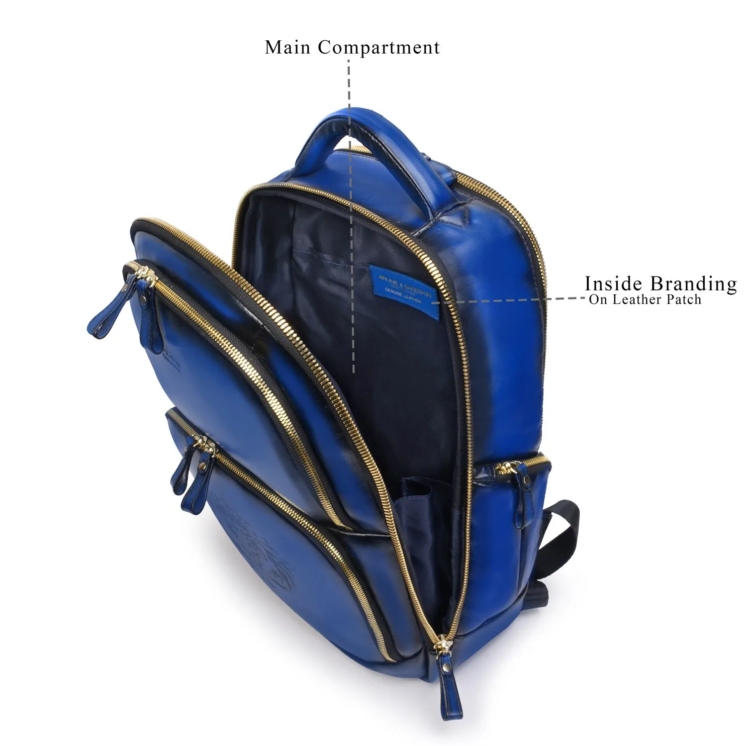 Brune X Bareskin Embossed Lion Blue Leather Backpack