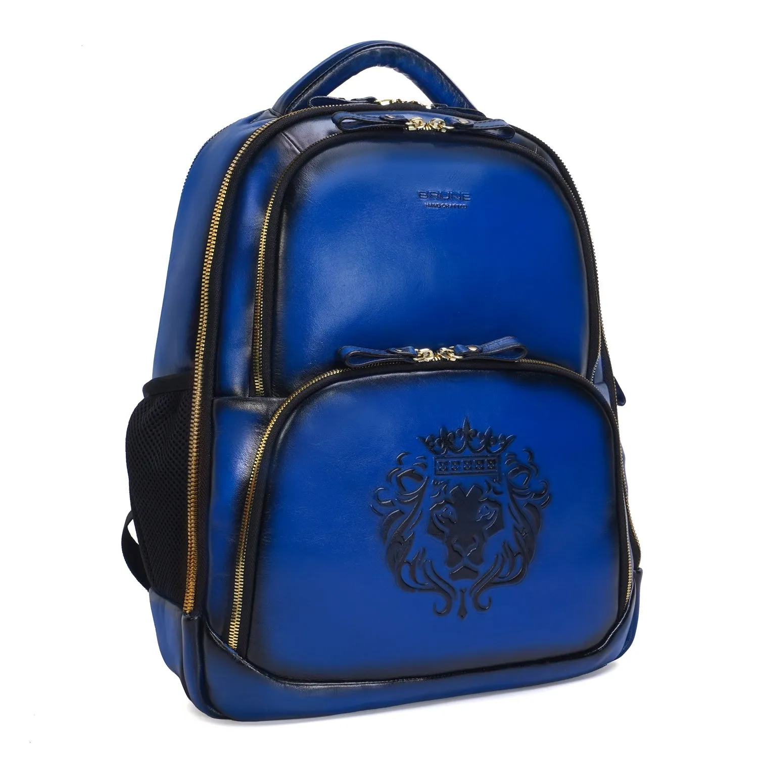Brune X Bareskin Embossed Lion Blue Leather Backpack