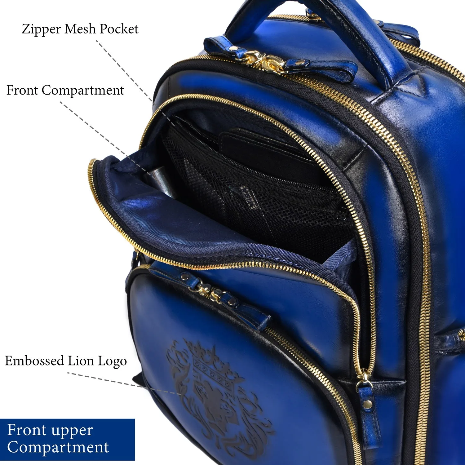 Brune X Bareskin Embossed Lion Blue Leather Backpack