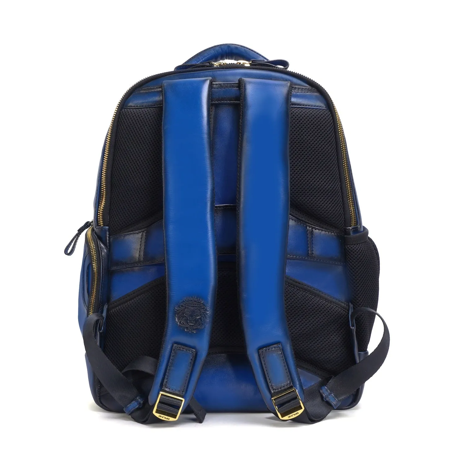Brune X Bareskin Embossed Lion Blue Leather Backpack