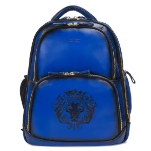 Brune X Bareskin Embossed Lion Blue Leather Backpack
