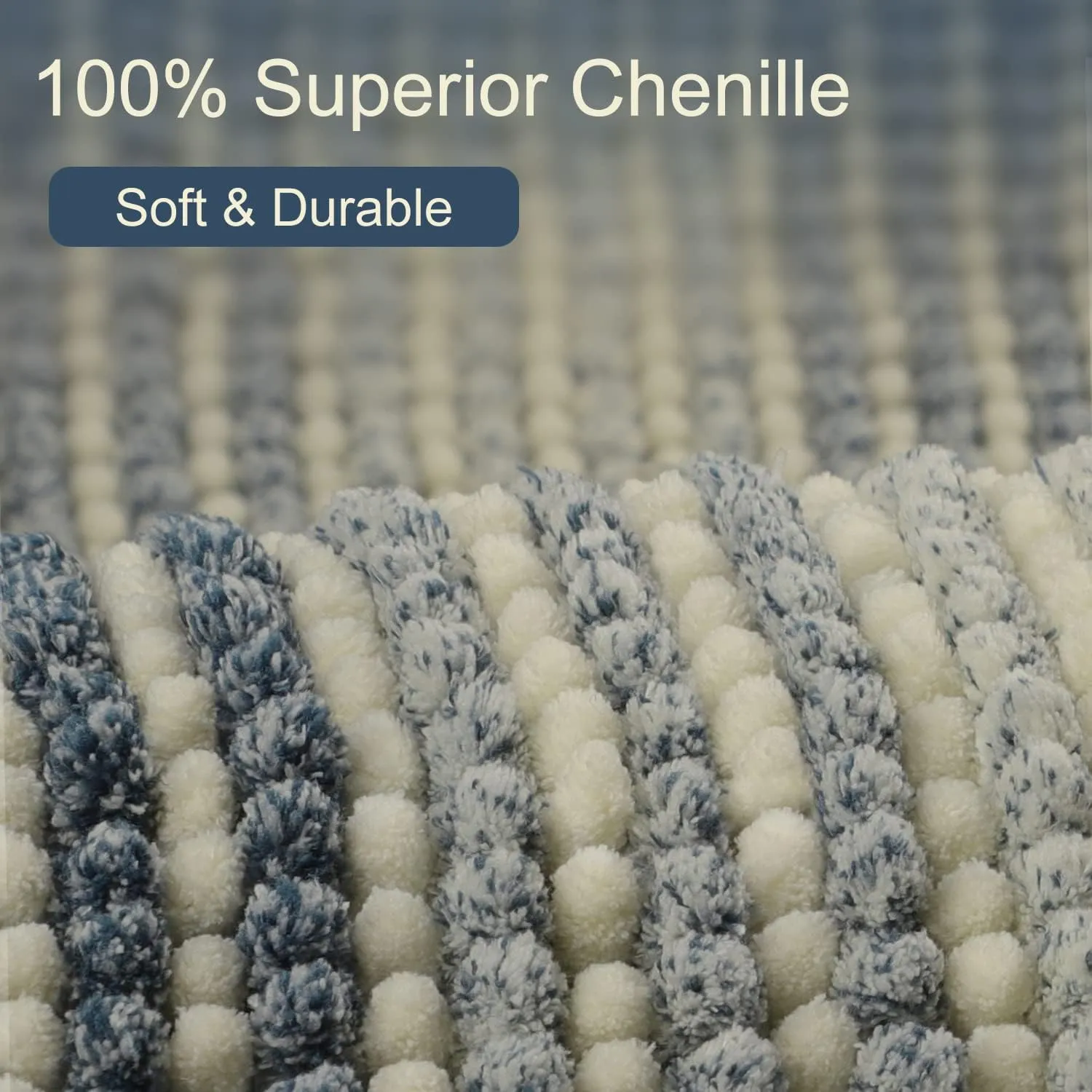 BSICPRO Large Bathroom Rugs, Bath Mat Rug for Bathroom Non Slip 24 x 36 Inches Water Absorbent Chenille Bathroom Floor Mats Machine Washable (Haze Blue and Cream)