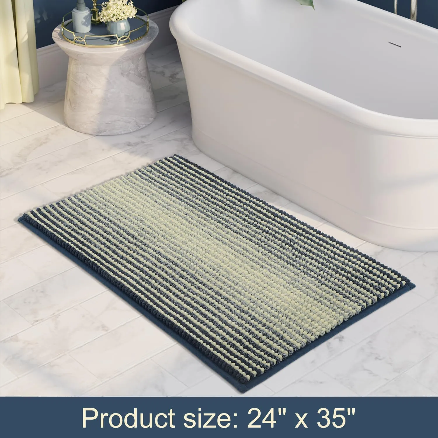 BSICPRO Large Bathroom Rugs, Bath Mat Rug for Bathroom Non Slip 24 x 36 Inches Water Absorbent Chenille Bathroom Floor Mats Machine Washable (Haze Blue and Cream)