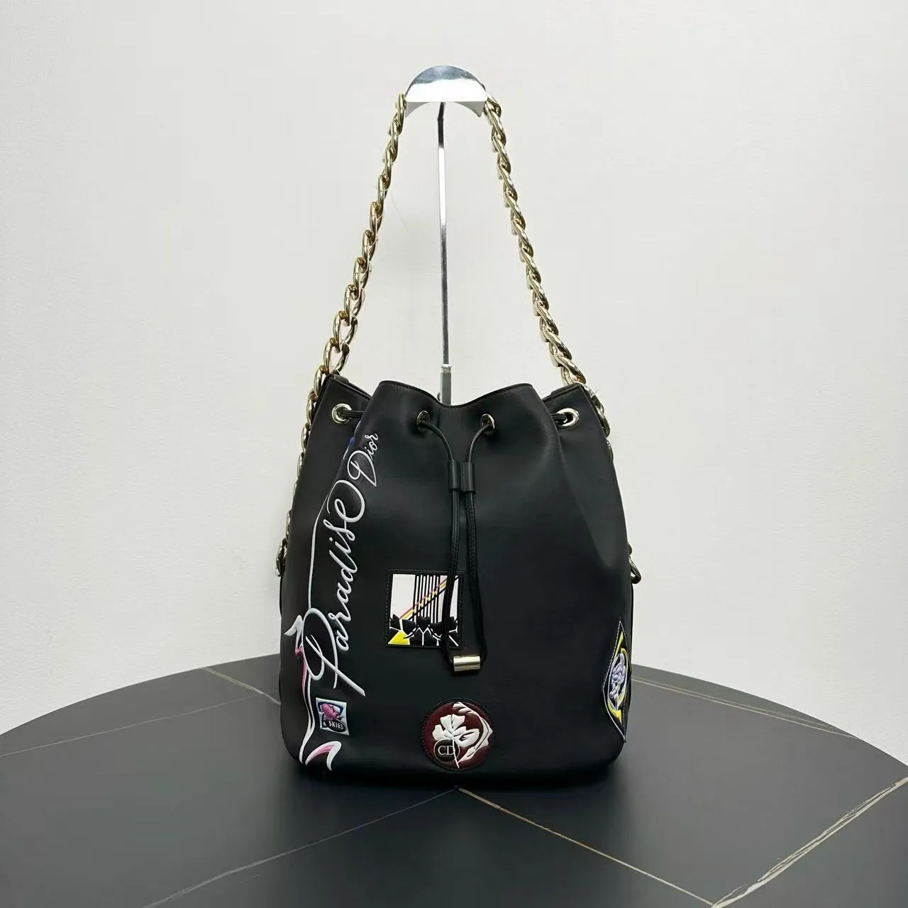 Bucket Bag Top value Black Dior Christian Leather Paradiso Fully-featured