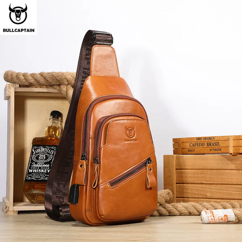 Bull Captain Genuine Leather One First Layer Men's Chest Bags