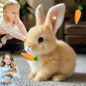 Bunny Pal - Easter My Realistic Bunny Toy with Carrot,Interactive Bunny Realistic Bunny-Jumping,Twitching,and Shaking LED Ears,Bunbi Realistic Bunny,Rabbit Toys for Kid Adult Easter Gift(Brown)