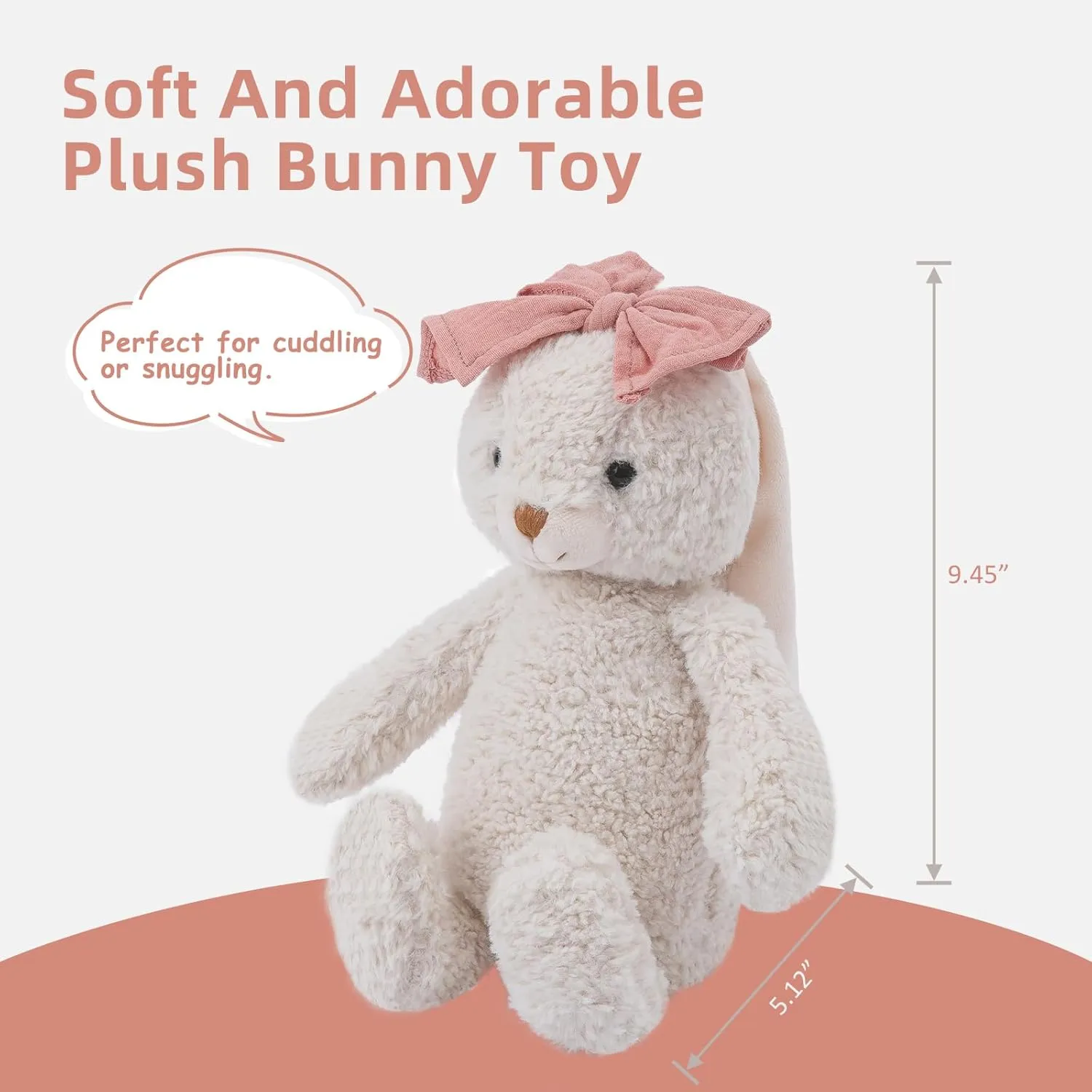 Bunny Stuffed Animal Soft Rabbit Cuddly Toy 10'' Long - Eared Plush Bunny with Pink Bow Plush Toys for Babies and Toddlers
