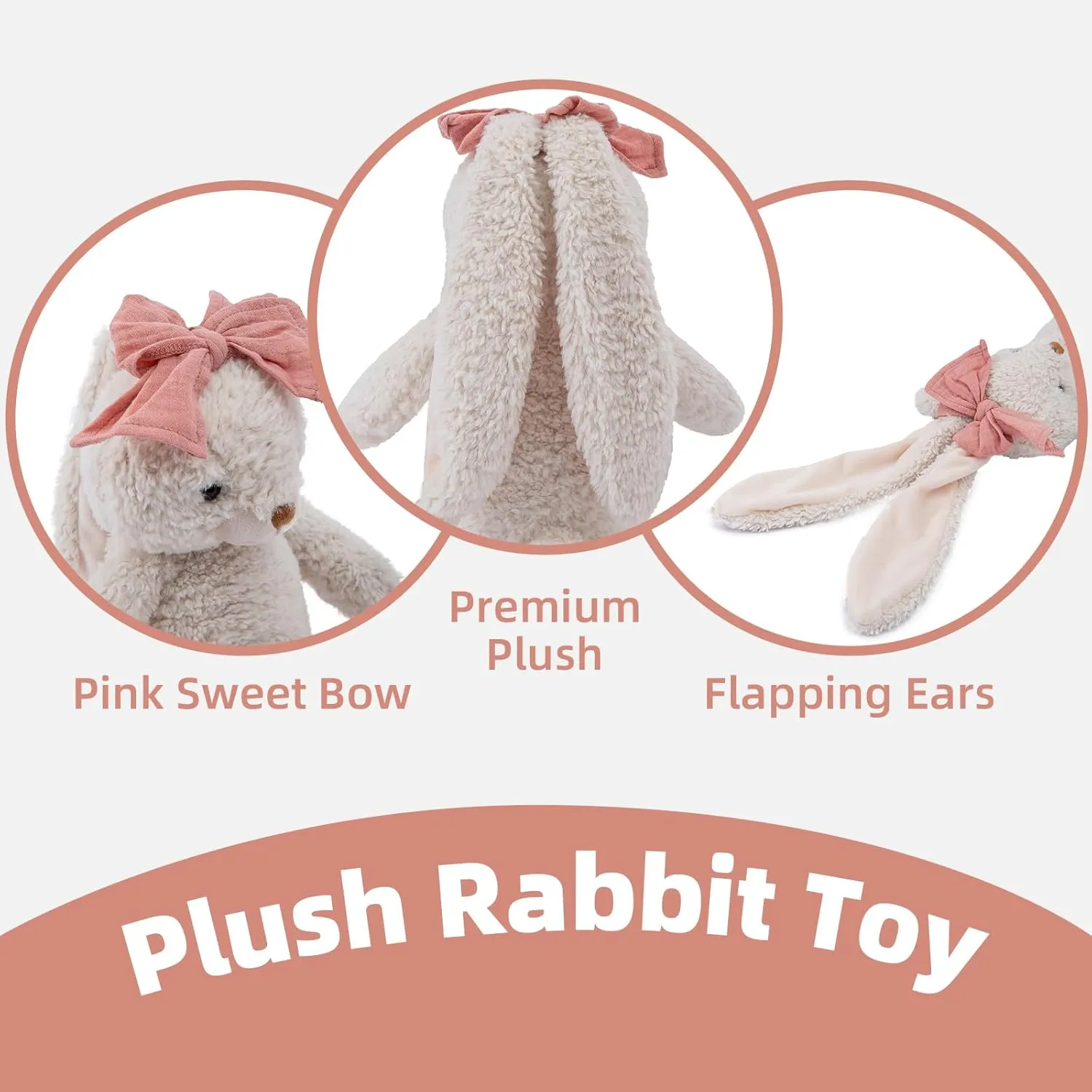 Bunny Stuffed Animal Soft Rabbit Cuddly Toy 10'' Long - Eared Plush Bunny with Pink Bow Plush Toys for Babies and Toddlers