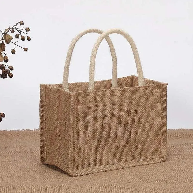 Burlap Tote Bags Blank Jute Beach Shopping Handbag Gift Bags With Handle
