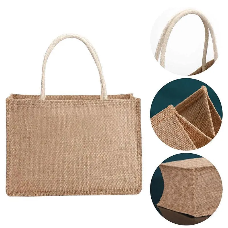 Burlap Tote Bags Blank Jute Beach Shopping Handbag Gift Bags With Handle