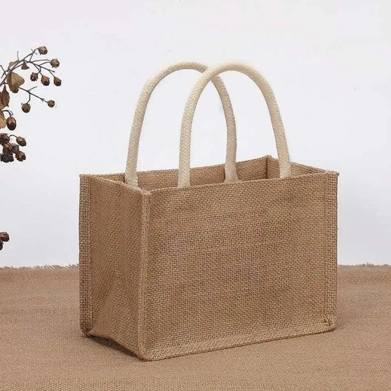 Burlap Tote Bags Blank Jute Beach Shopping Handbag Gift Bags With Handle