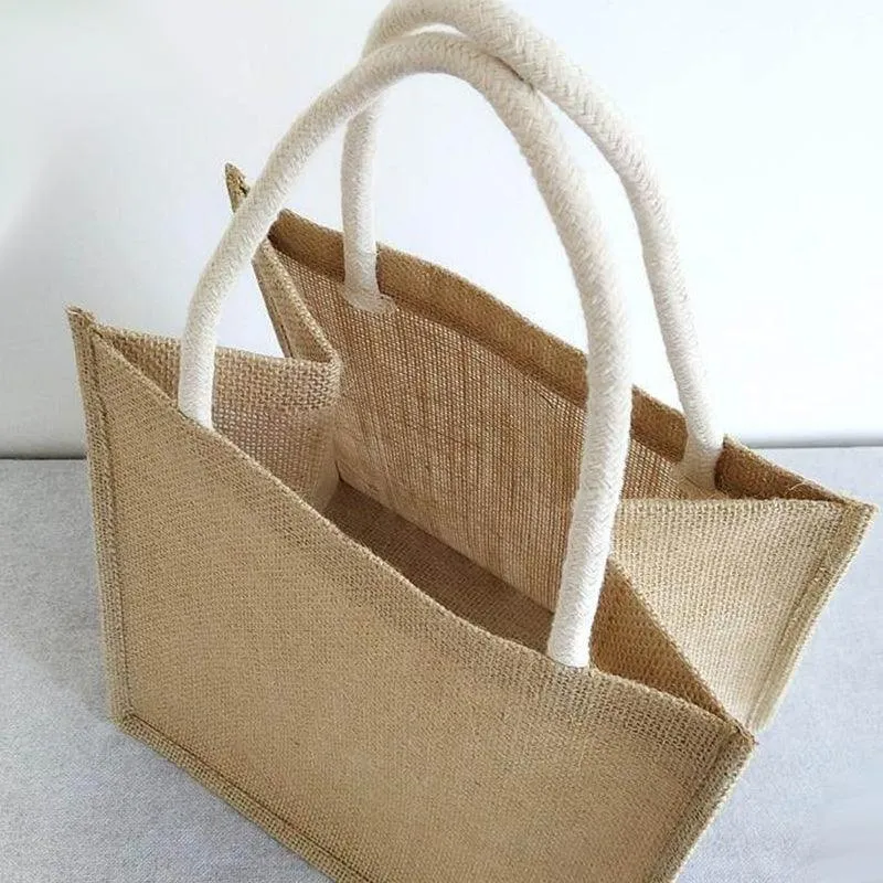 Burlap Tote Bags Blank Jute Beach Shopping Handbag Gift Bags With Handle