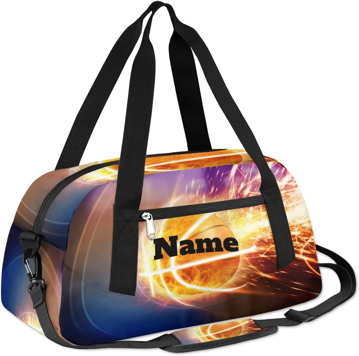 Burning Basketball Sports Ball Custom Name Kids Duffel Bags Personalized Customized Gifts Sports Gym Bag Girls Dance Bag Overnight Weekender Sleepover Carry On Travel Tote Bag for Boys Girls