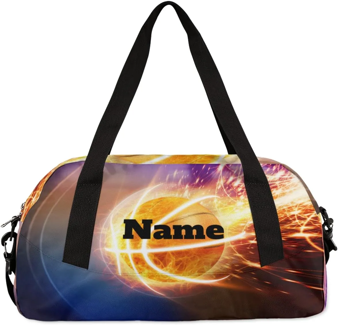 Burning Basketball Sports Ball Custom Name Kids Duffel Bags Personalized Customized Gifts Sports Gym Bag Girls Dance Bag Overnight Weekender Sleepover Carry On Travel Tote Bag for Boys Girls
