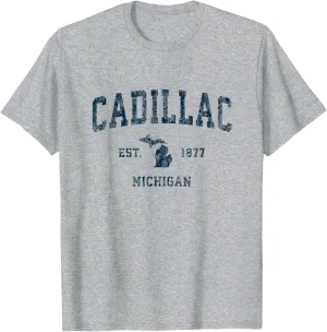 Cadillac Michigan MI Vintage Sports Design Navy Print T-Shirt