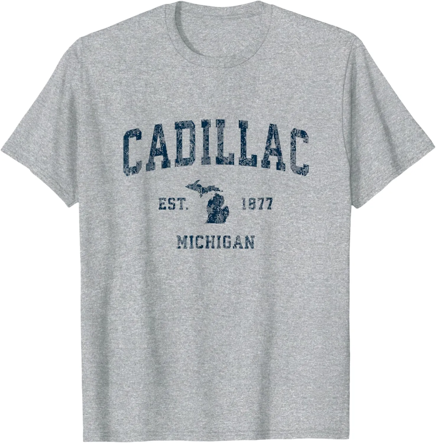 Cadillac Michigan MI Vintage Sports Design Navy Print T-Shirt