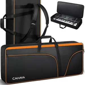 CAHAYA 61 Key Keyboard Case Electric Keyboard Piano Gig Bag Portable 600D Oxford Cloth 12mm/0.5inch Thick Padded Case with Side Handles and Adjustable Shoulder Straps CY0315