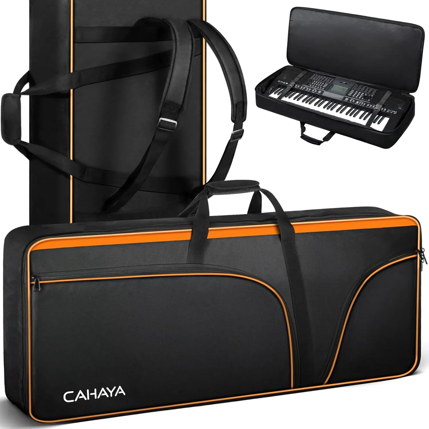 CAHAYA 61 Key Keyboard Case Electric Keyboard Piano Gig Bag Portable 600D Oxford Cloth 12mm/0.5inch Thick Padded Case with Side Handles and Adjustable Shoulder Straps CY0315