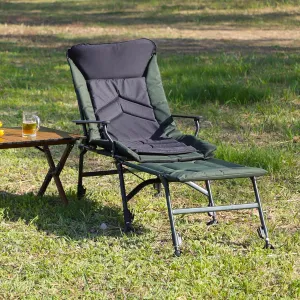 Camping Chair w/Footrest - Adjustable Reclining Lounge Chair - Portable Folding Chair for Camping/Beach/Indoor/Outdoor - Green & Black - 55.91x23.23x34.25in
