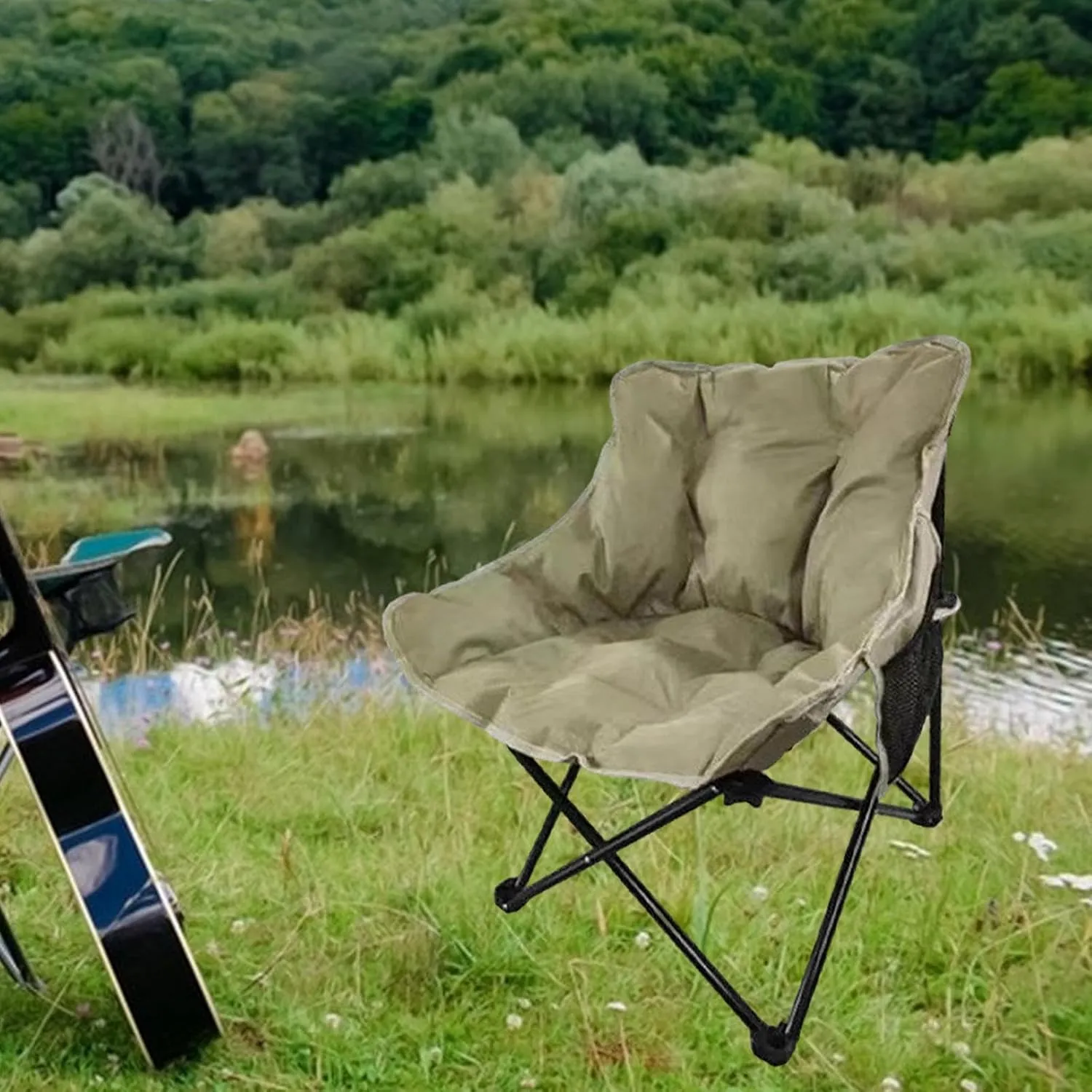 Camping Padded Chair Lounge Chair Moon Leisure Chair Folded Seat for Lawn Camping