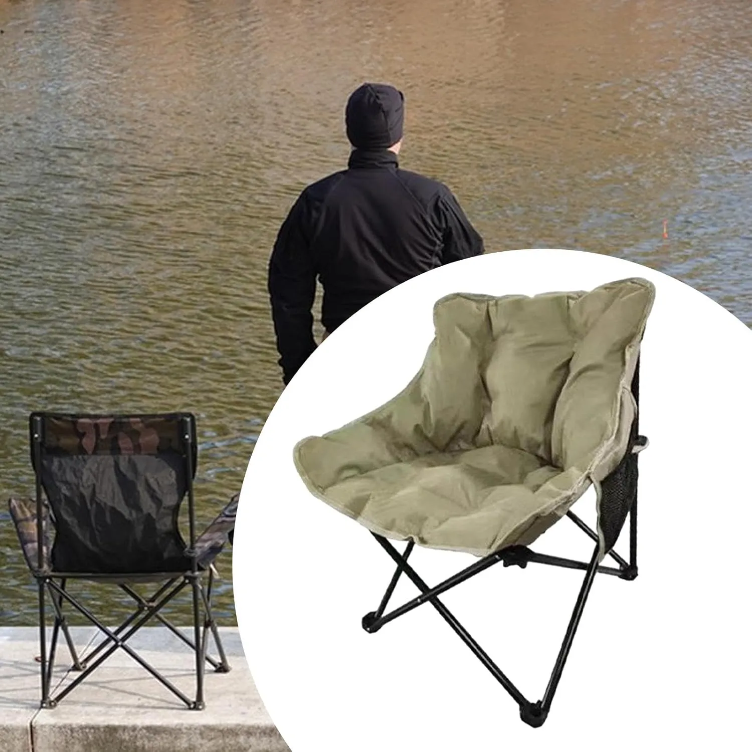 Camping Padded Chair Lounge Chair Moon Leisure Chair Folded Seat for Lawn Camping