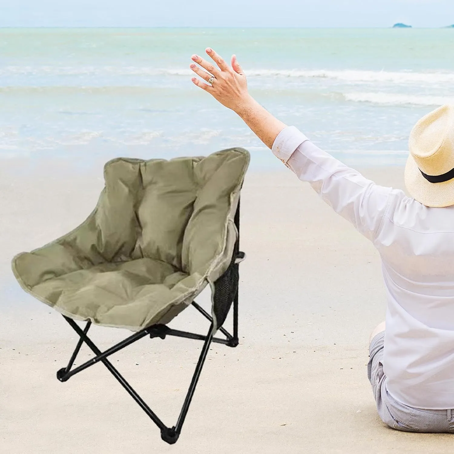 Camping Padded Chair Lounge Chair Moon Leisure Chair Folded Seat for Lawn Camping