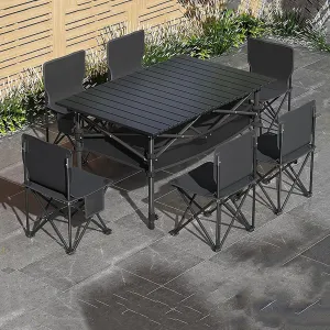 Camping Table Chair Set, Portable Folding Picnic Table with 6 Chairs, Lightweight Camping Table and Chair Set for Outdoor BBQ, Fishing, Hiking, Garden Parties,Black